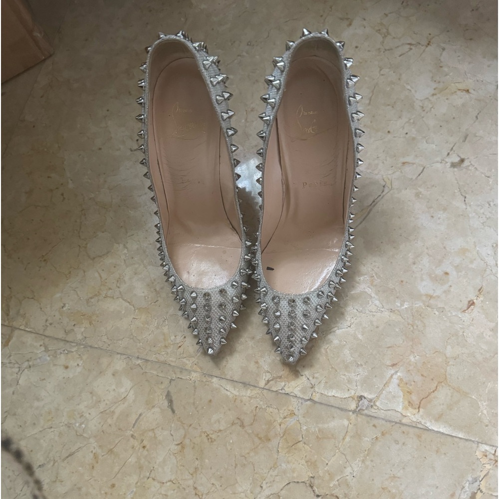Christian Louboutin Silver Follies Spiked Heels- 37.5